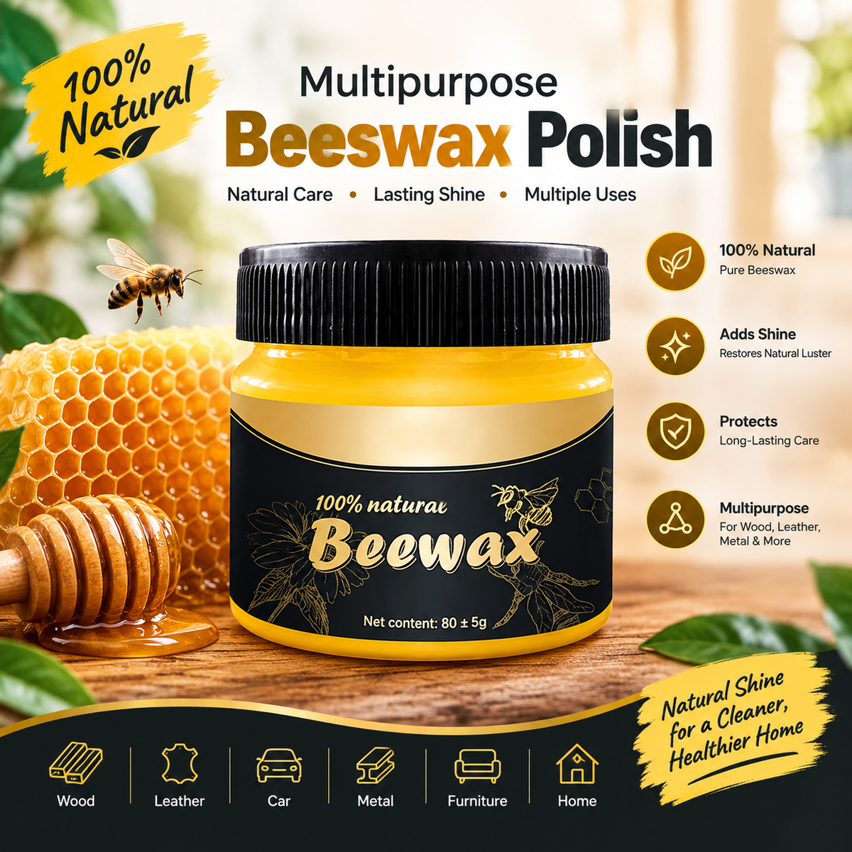 Natural Beeswax Polish – Multipurpose Wood, Leather & Surface Wax