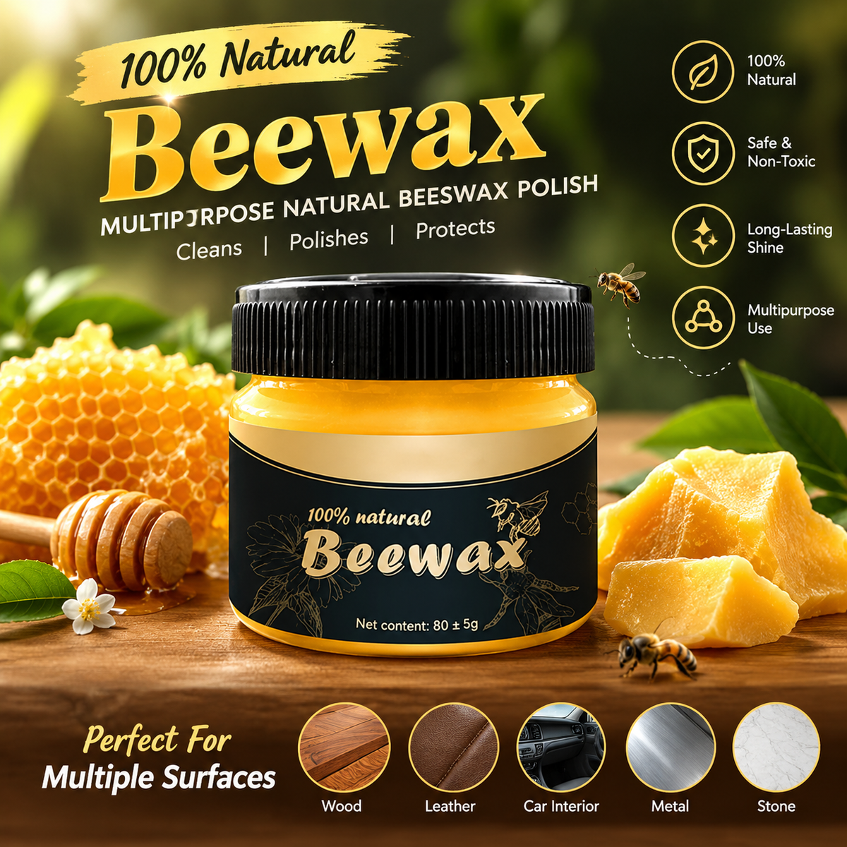 Natural Beeswax Polish – Multipurpose Wood, Leather & Surface Wax
